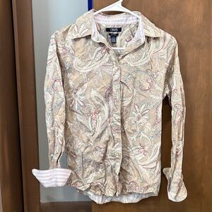 Chaps Beige Paisley Button-Down Shirt with Pink & Gray Accents